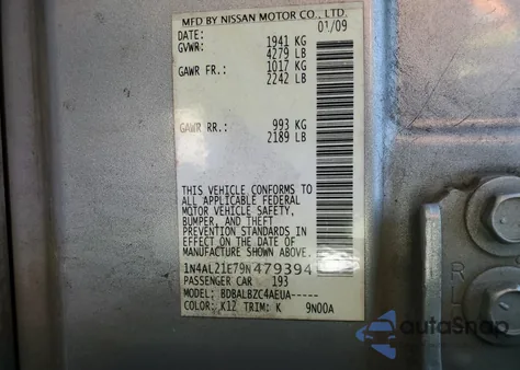 2009 Nissan Altima 2.5 z USA, uszkodzony, nr VIN 1N4AL21E79N479394